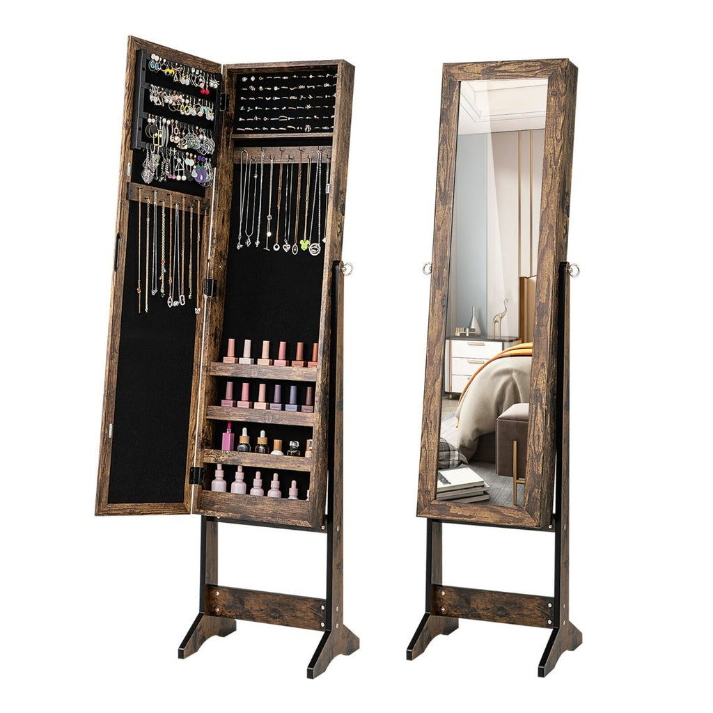 Armoire À Bijoux Sur Pied Avec Miroir Coffre À Bijoux Armoire De Rangement Cosmétiques 3 Positions Réglables 7 Couleurs Au Choix