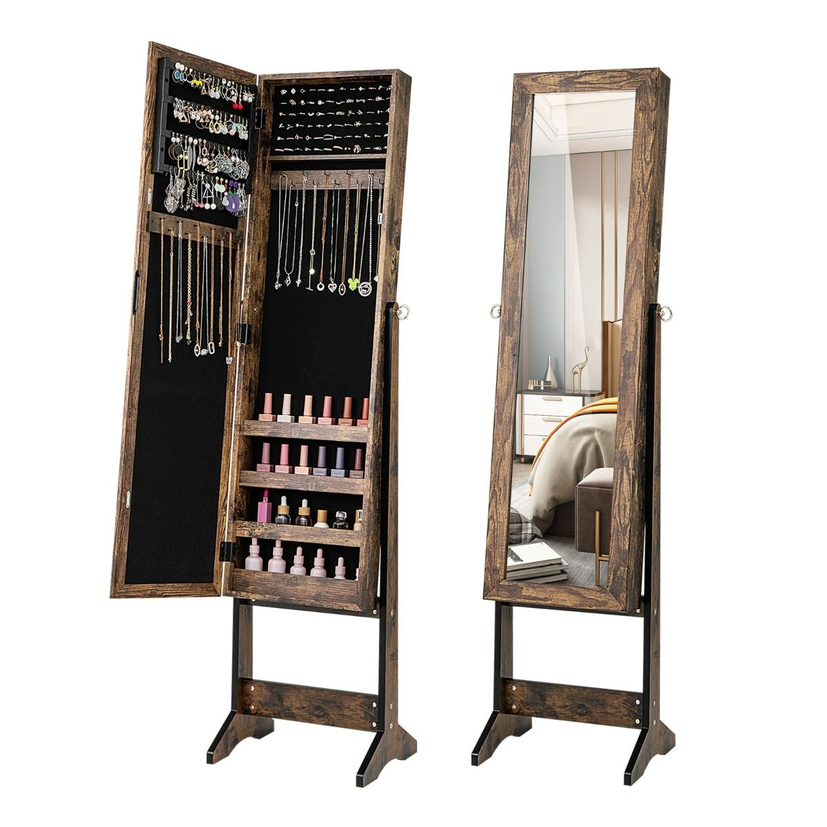 Armoire À Bijoux Sur Pied Avec Miroir Coffre À Bijoux Armoire De Rangement Cosmétiques 3 Positions Réglables 7 Couleurs Au Choix