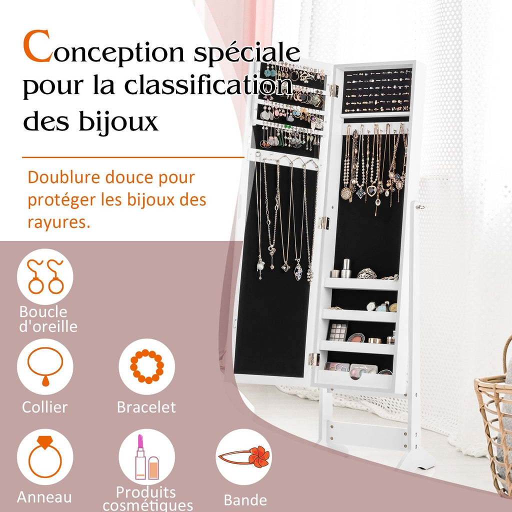 Armoire À Bijoux Sur Pied Avec Miroir Coffre À Bijoux Armoire De Rangement Cosmétiques 3 Positions Réglables 7 Couleurs Au Choix
