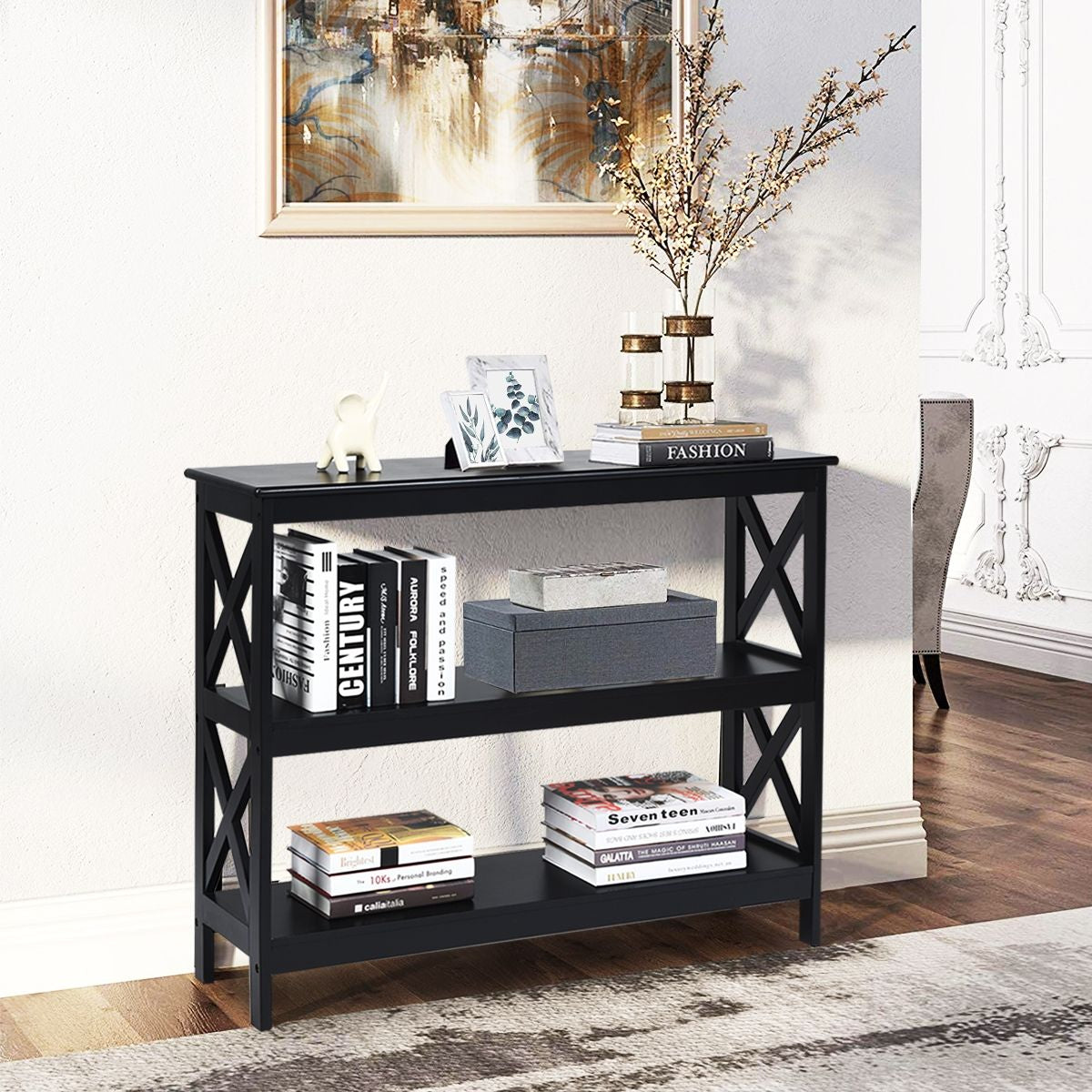 Table Console Table De Canapé Style Industriel 100 X 33 X 80 CM Avec 2 Étagère De Rangement Blanc/Noir/Café