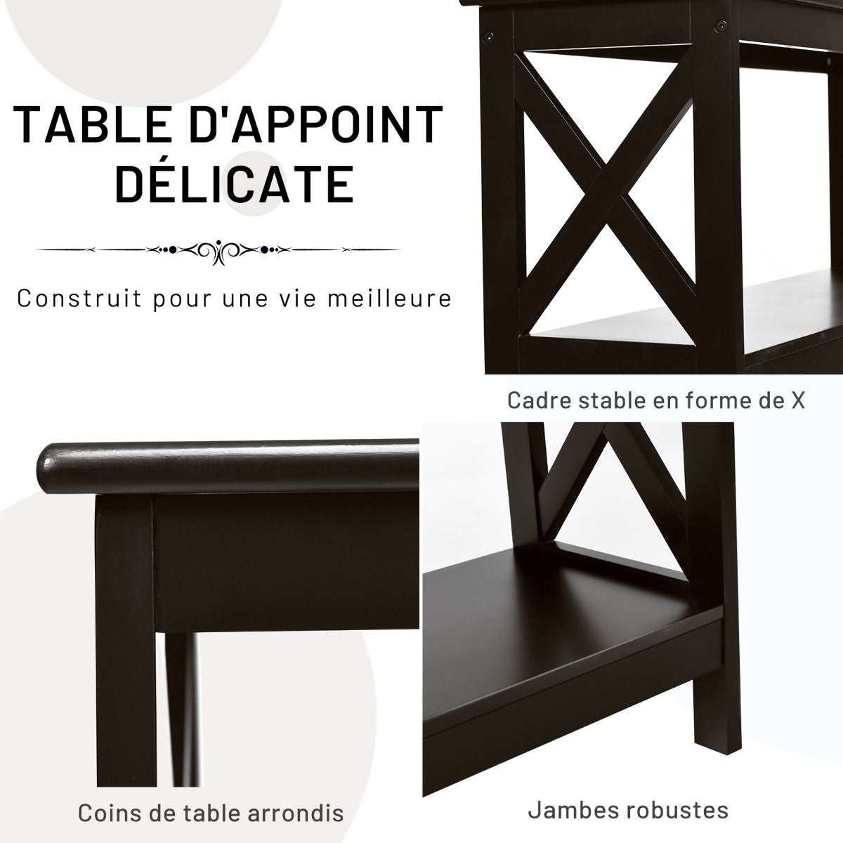 Table Console Table De Canapé Style Industriel 100 X 33 X 80 CM Avec 2 Étagère De Rangement Blanc/Noir/Café