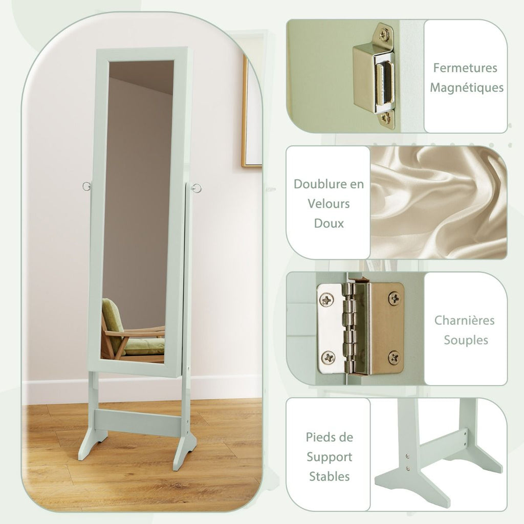 Armoire À Bijoux Sur Pied Avec Miroir Coffre À Bijoux Armoire De Rangement Cosmétiques 3 Positions Réglables 7 Couleurs Au Choix
