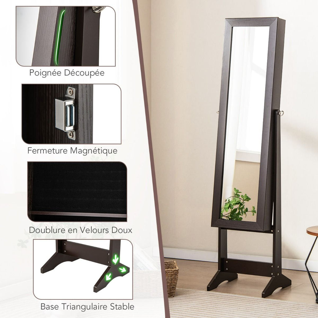 Armoire À Bijoux Sur Pied Avec Miroir Coffre À Bijoux Armoire De Rangement Cosmétiques 3 Positions Réglables 7 Couleurs Au Choix