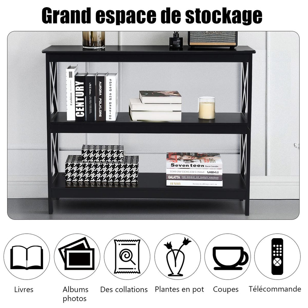 Table Console Table De Canapé Style Industriel 100 X 33 X 80 CM Avec 2 Étagère De Rangement Blanc/Noir/Café