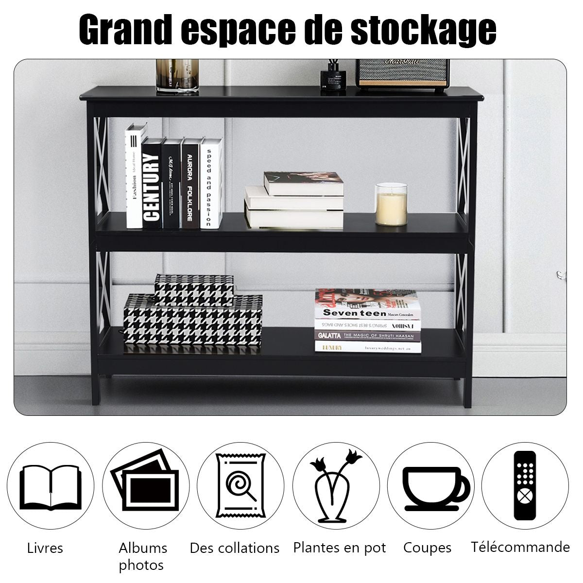 Table Console Table De Canapé Style Industriel 100 X 33 X 80 CM Avec 2 Étagère De Rangement Blanc/Noir/Café