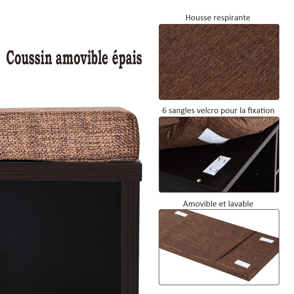 Meuble À Chaussures Banc À Chaussures Avec Coussin Capacité 150 Kg Grand Rangement En Bois 104X30X48 Cm 5 Couleurs Au Choix