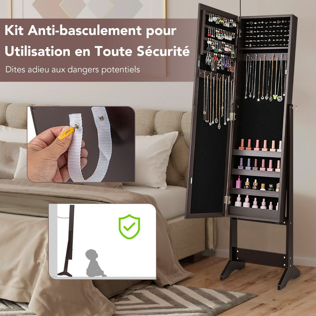 Armoire À Bijoux Sur Pied Avec Miroir Coffre À Bijoux Armoire De Rangement Cosmétiques 3 Positions Réglables 7 Couleurs Au Choix