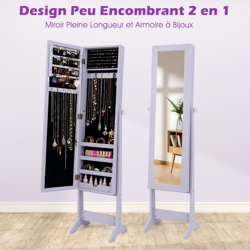 Armoire À Bijoux Sur Pied Avec Miroir Coffre À Bijoux Armoire De Rangement Cosmétiques 3 Positions Réglables 7 Couleurs Au Choix
