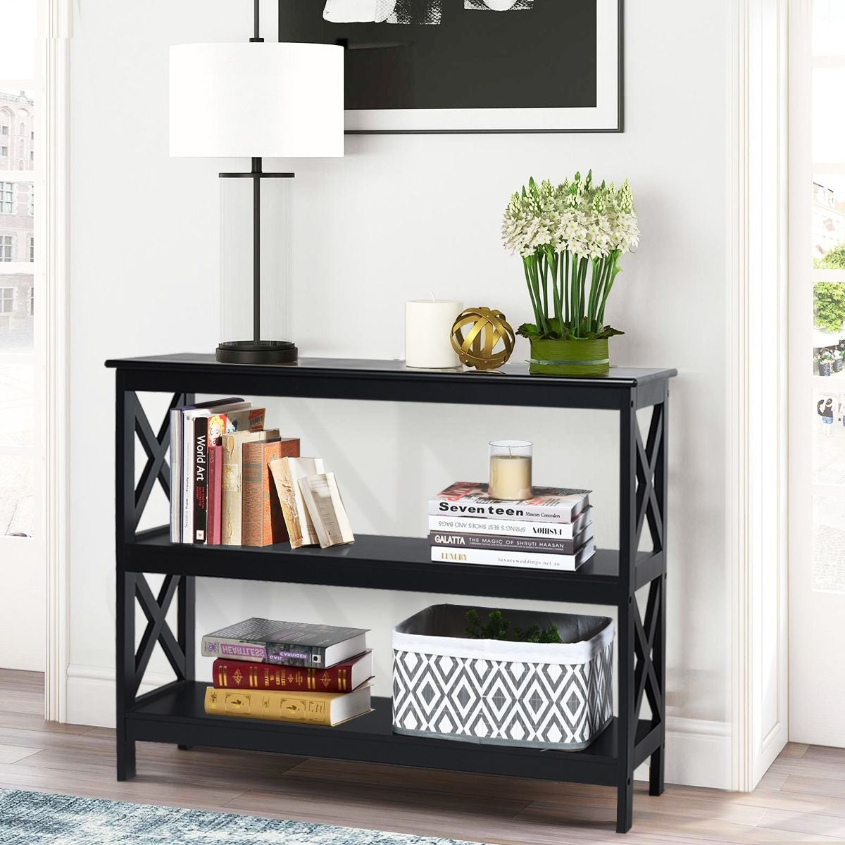 Table Console Table De Canapé Style Industriel 100 X 33 X 80 CM Avec 2 Étagère De Rangement Blanc/Noir/Café