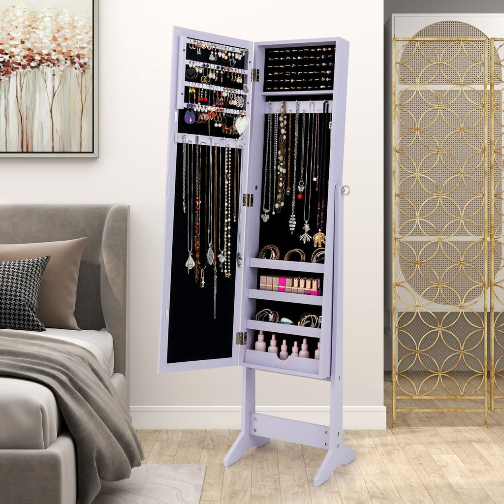 Armoire À Bijoux Sur Pied Avec Miroir Coffre À Bijoux Armoire De Rangement Cosmétiques 3 Positions Réglables 7 Couleurs Au Choix