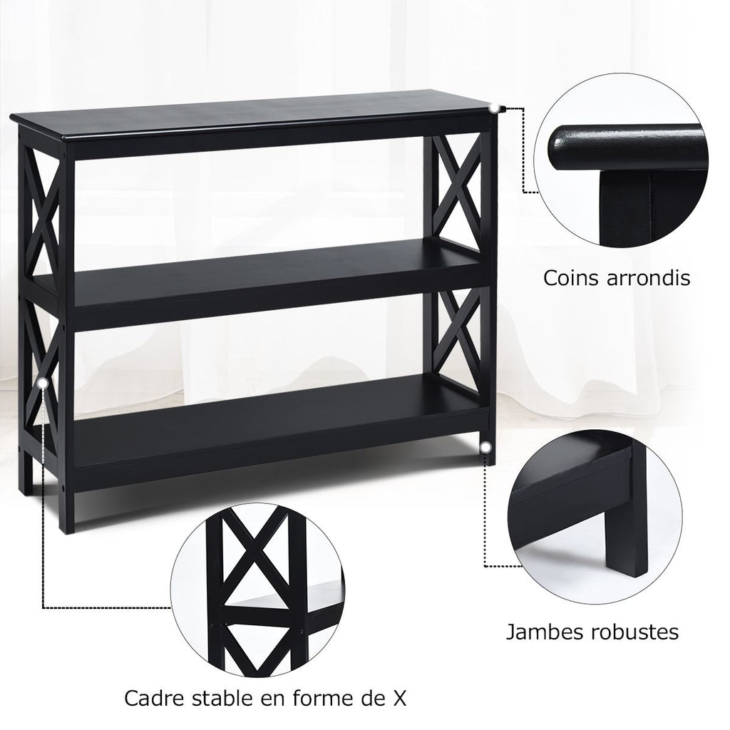 Table Console Table De Canapé Style Industriel 100 X 33 X 80 CM Avec 2 Étagère De Rangement Blanc/Noir/Café
