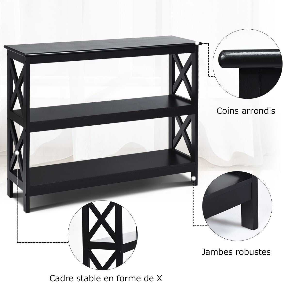 Table Console Table De Canapé Style Industriel 100 X 33 X 80 CM Avec 2 Étagère De Rangement Blanc/Noir/Café