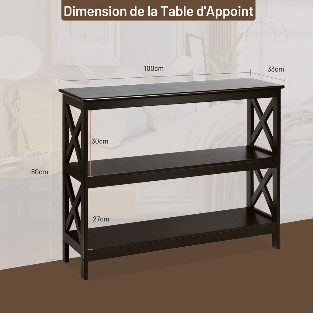 Table Console Table De Canapé Style Industriel 100 X 33 X 80 CM Avec 2 Étagère De Rangement Blanc/Noir/Café