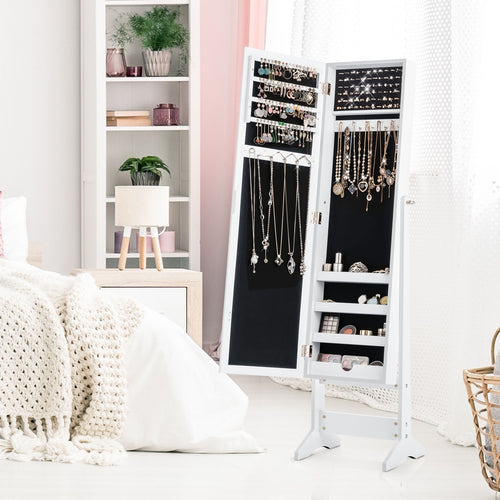 Armoire À Bijoux Sur Pied Avec Miroir Coffre À Bijoux Armoire De Rangement Cosmétiques 3 Positions Réglables 7 Couleurs Au Choix