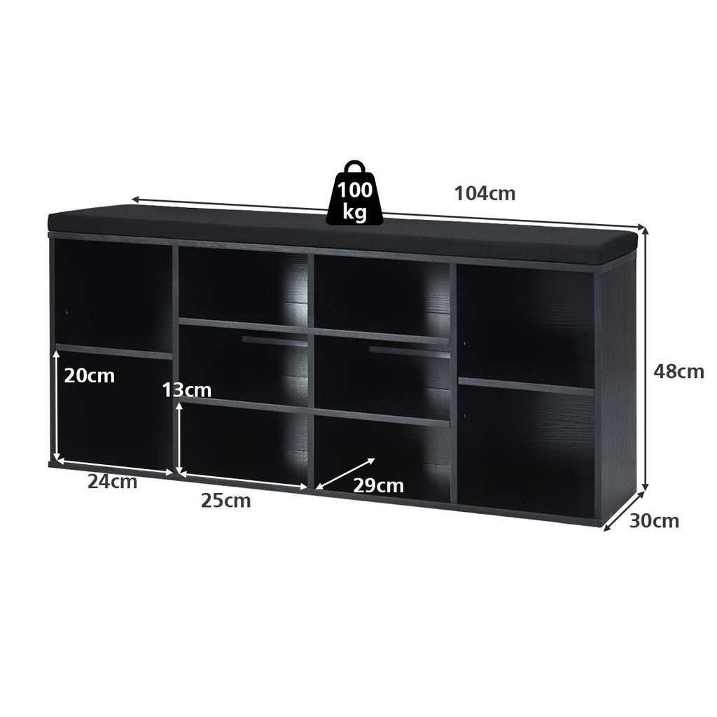 Meuble À Chaussures Banc À Chaussures Avec Coussin Capacité 150 Kg Grand Rangement En Bois 104X30X48 Cm 5 Couleurs Au Choix