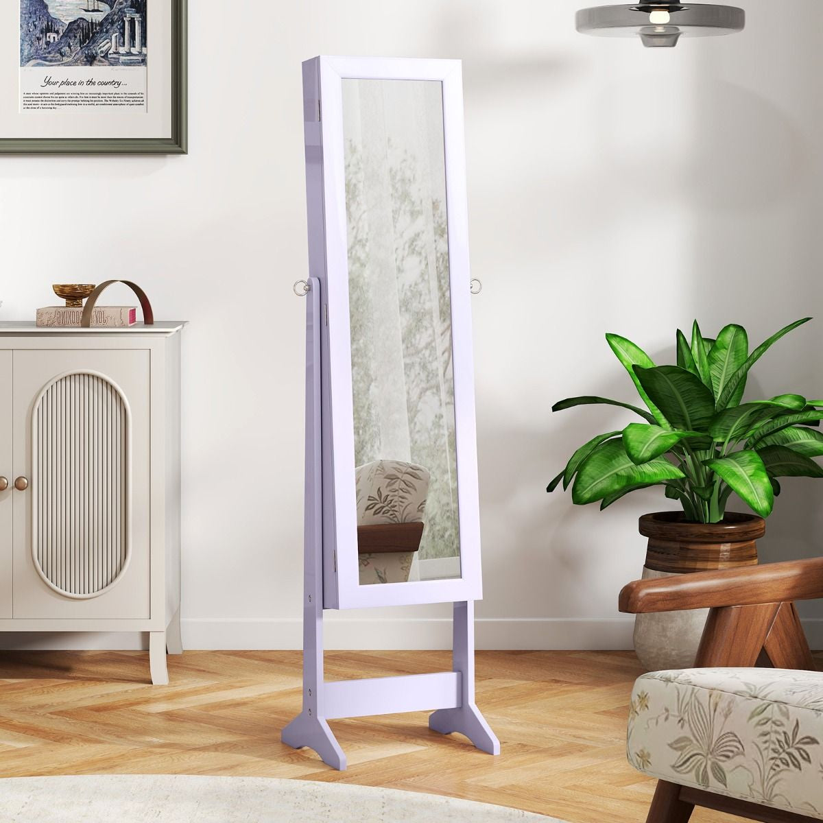 Armoire À Bijoux Sur Pied Avec Miroir Coffre À Bijoux Armoire De Rangement Cosmétiques 3 Positions Réglables 7 Couleurs Au Choix