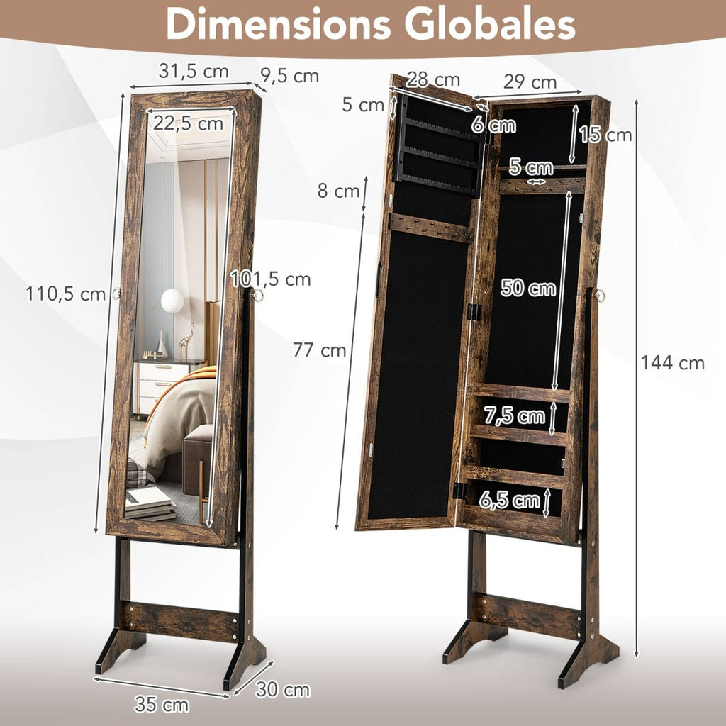 Armoire À Bijoux Sur Pied Avec Miroir Coffre À Bijoux Armoire De Rangement Cosmétiques 3 Positions Réglables 7 Couleurs Au Choix