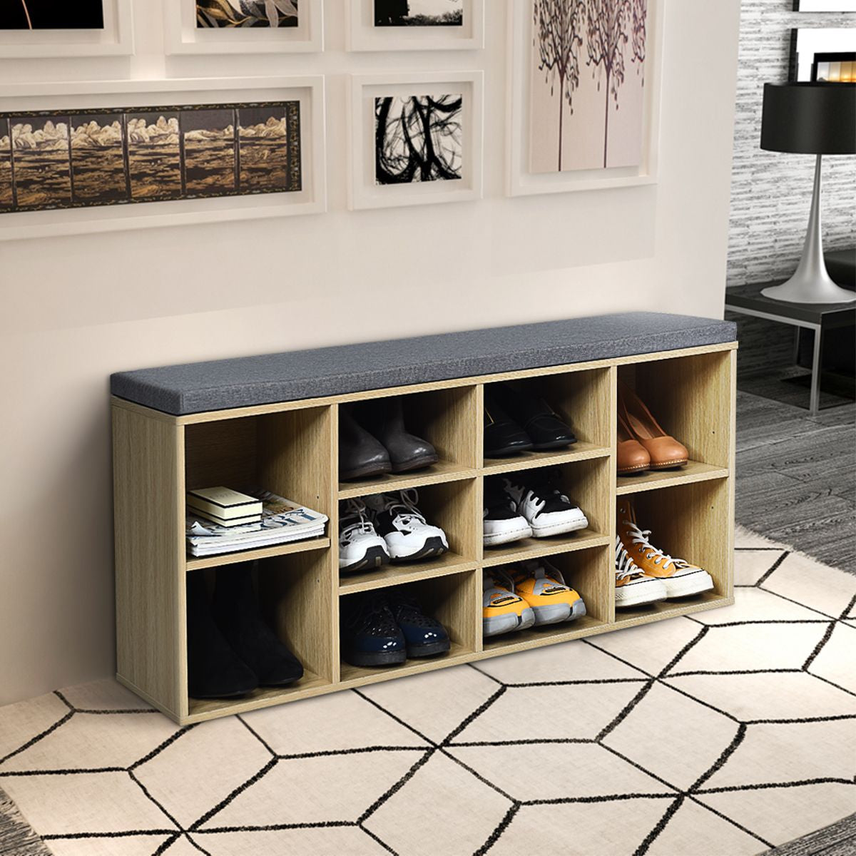 Meuble À Chaussures Banc À Chaussures Avec Coussin Capacité 150 Kg Grand Rangement En Bois 104X30X48 Cm 5 Couleurs Au Choix