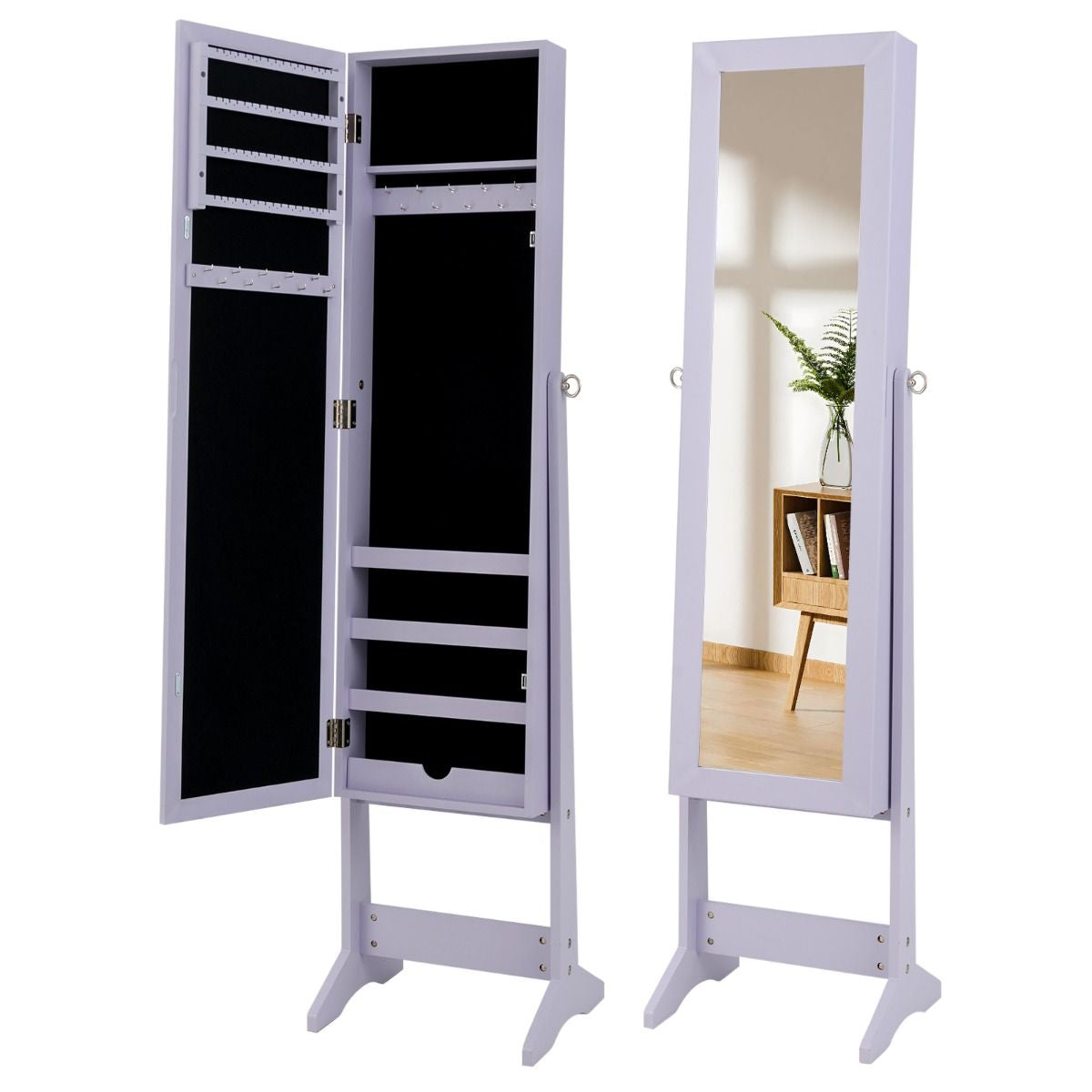 Armoire À Bijoux Sur Pied Avec Miroir Coffre À Bijoux Armoire De Rangement Cosmétiques 3 Positions Réglables 7 Couleurs Au Choix
