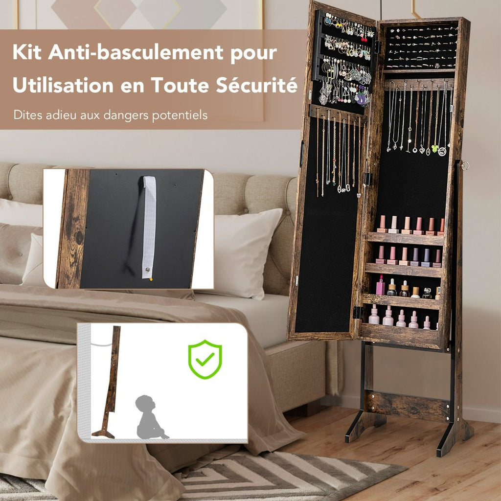 Armoire À Bijoux Sur Pied Avec Miroir Coffre À Bijoux Armoire De Rangement Cosmétiques 3 Positions Réglables 7 Couleurs Au Choix