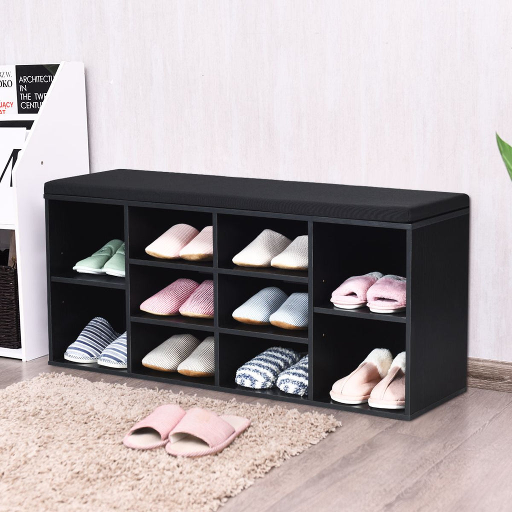 Meuble À Chaussures Banc À Chaussures Avec Coussin Capacité 150 Kg Grand Rangement En Bois 104X30X48 Cm 5 Couleurs Au Choix