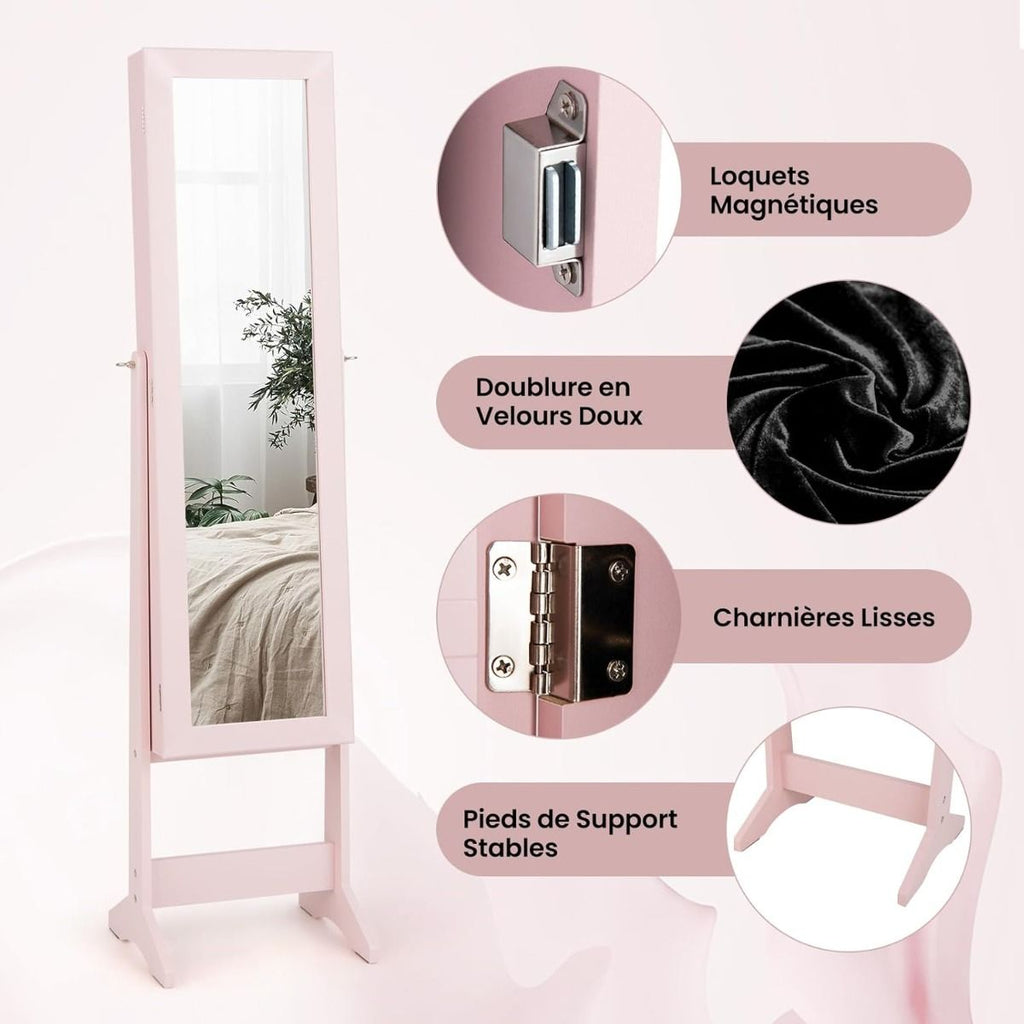 Armoire À Bijoux Sur Pied Avec Miroir Coffre À Bijoux Armoire De Rangement Cosmétiques 3 Positions Réglables 7 Couleurs Au Choix