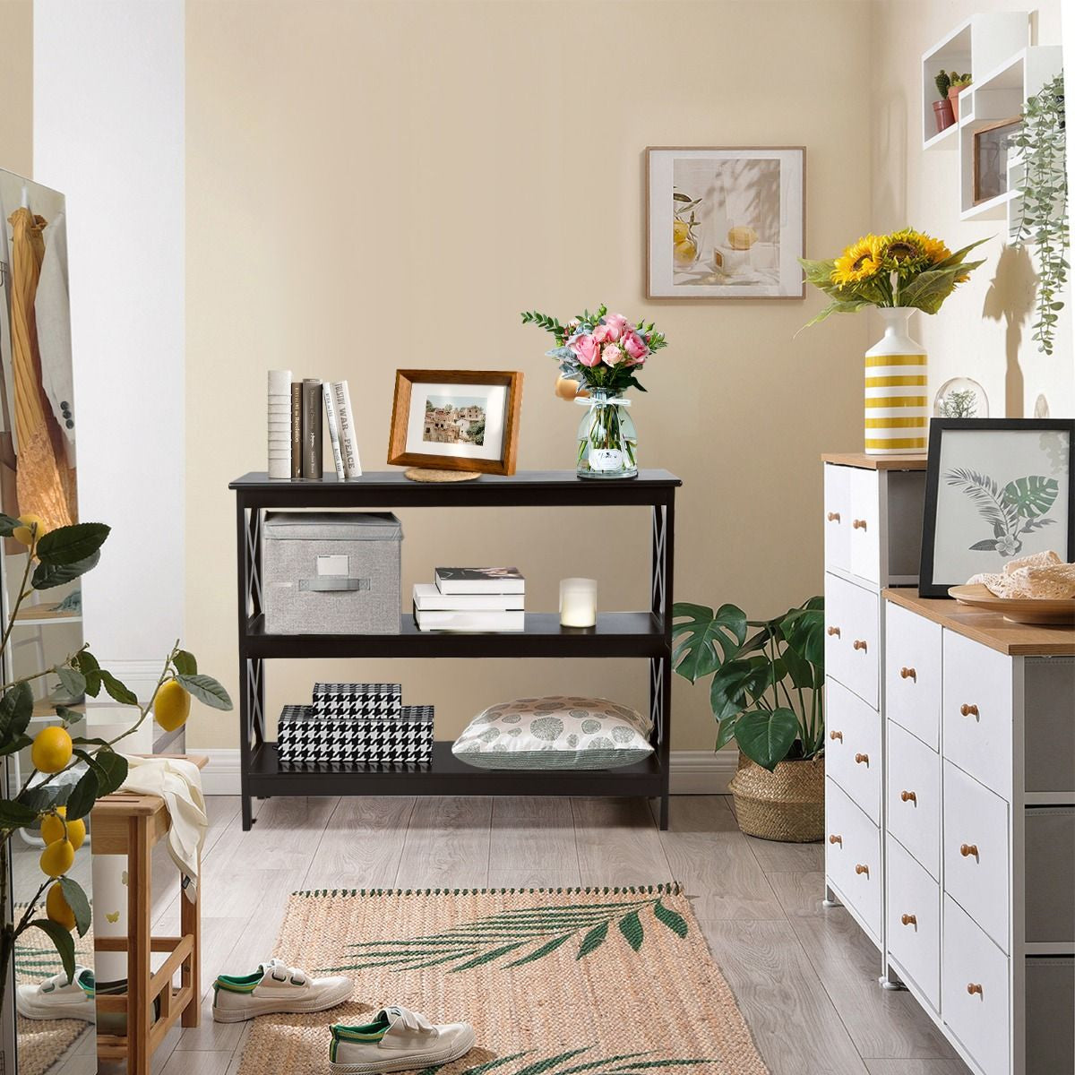 Table Console Table De Canapé Style Industriel 100 X 33 X 80 CM Avec 2 Étagère De Rangement Blanc/Noir/Café
