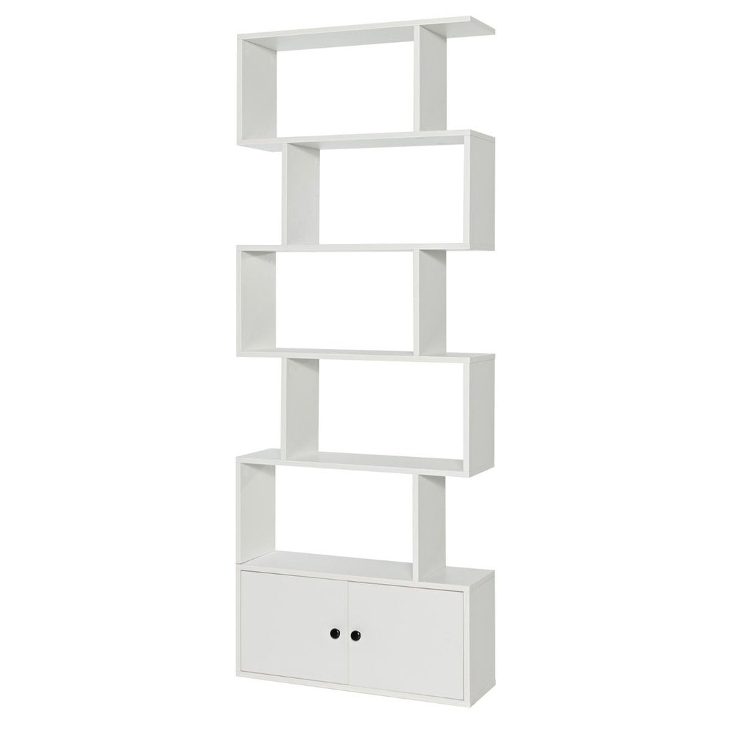 Bibliothèque Étagère Échelle En Bois À 6 Niveaux Avec 2 Portes 70X23X183 Cm Style Moderne Forme En S Marron Rustique/Blanc/Noir