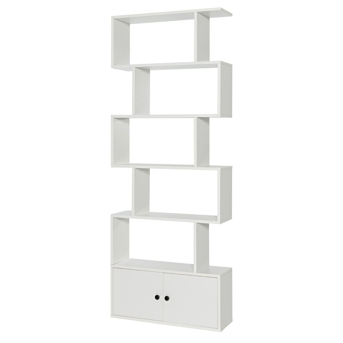 Bibliothèque Étagère Échelle En Bois À 6 Niveaux Avec 2 Portes 70X23X183 Cm Style Moderne Forme En S Marron Rustique/Blanc/Noir