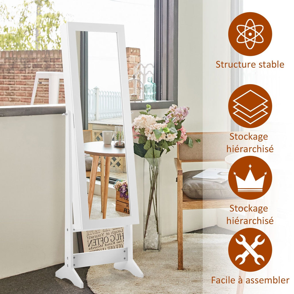 Armoire À Bijoux Sur Pied Avec Miroir Coffre À Bijoux Armoire De Rangement Cosmétiques 3 Positions Réglables 7 Couleurs Au Choix