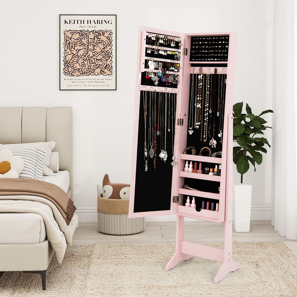 Armoire À Bijoux Sur Pied Avec Miroir Coffre À Bijoux Armoire De Rangement Cosmétiques 3 Positions Réglables 7 Couleurs Au Choix