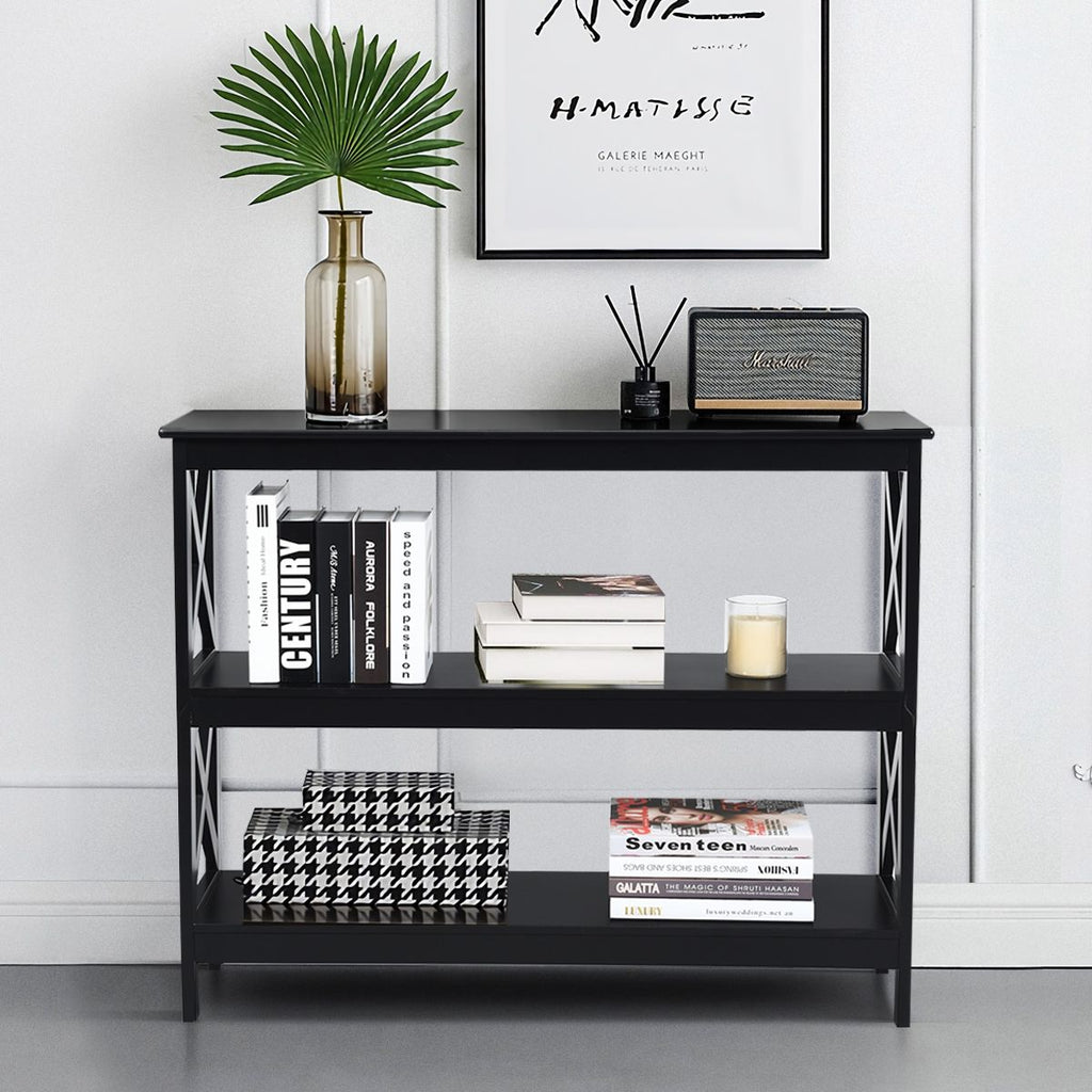Table Console Table De Canapé Style Industriel 100 X 33 X 80 CM Avec 2 Étagère De Rangement Blanc/Noir/Café