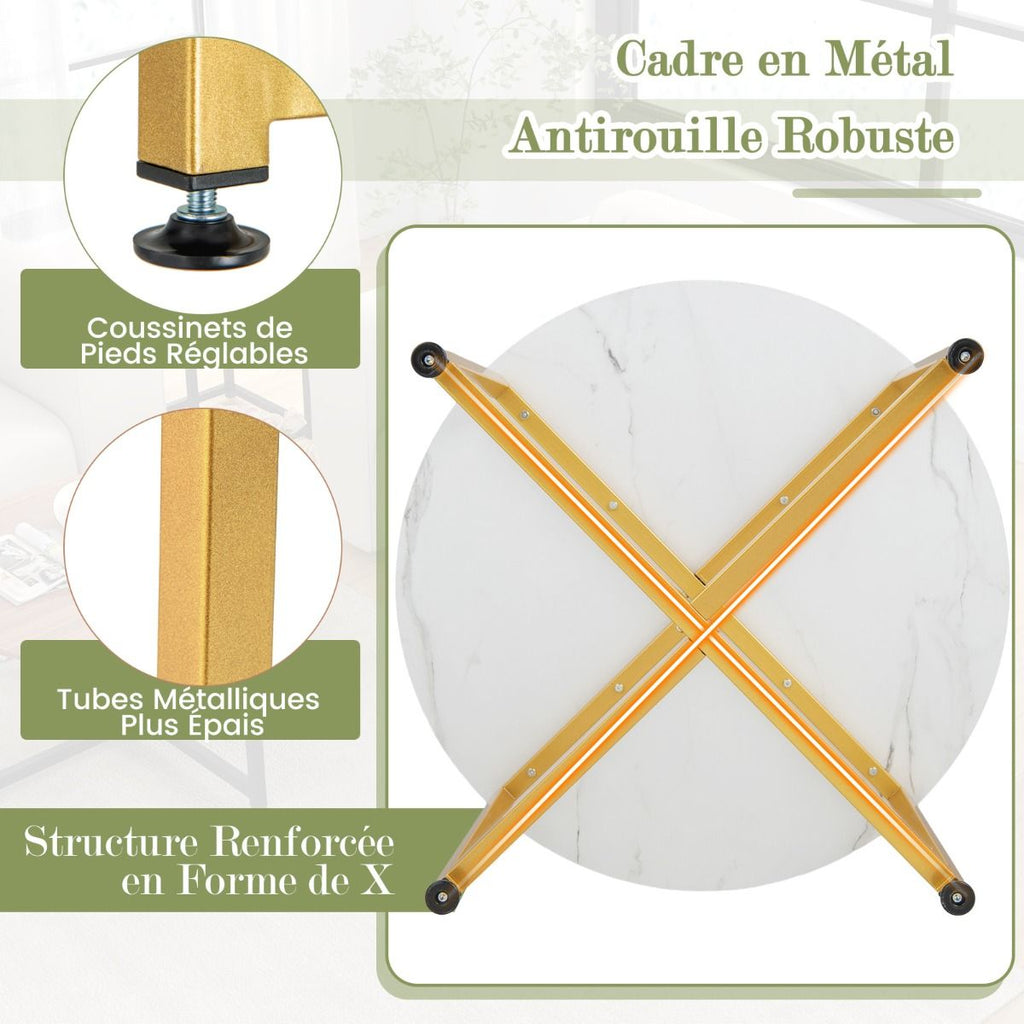Ensemble De Tables Basses 3 Pièces Table Ronde Et 2 Tables D'Appoint Carrées Avec Cadre En Métal Robuste Noyer/Blanc/Gris