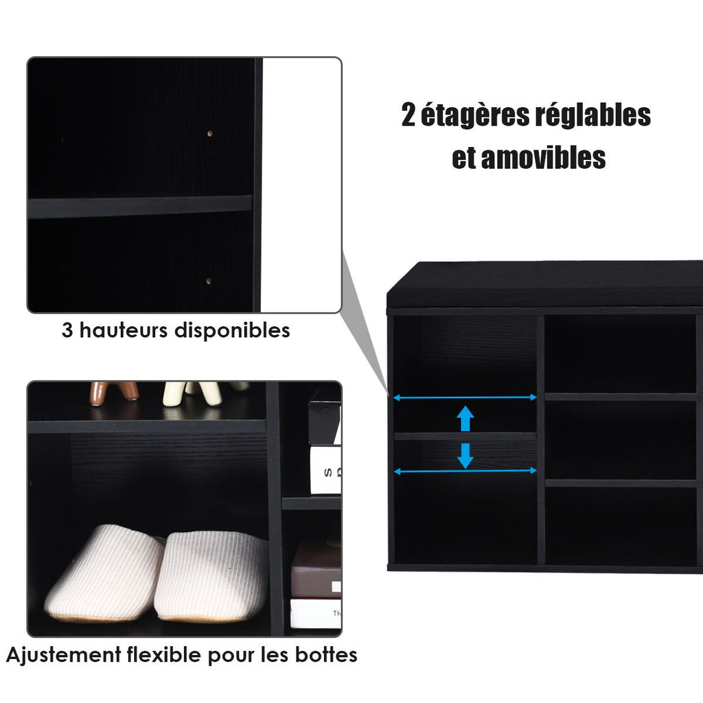 Meuble À Chaussures Banc À Chaussures Avec Coussin Capacité 150 Kg Grand Rangement En Bois 104X30X48 Cm 5 Couleurs Au Choix