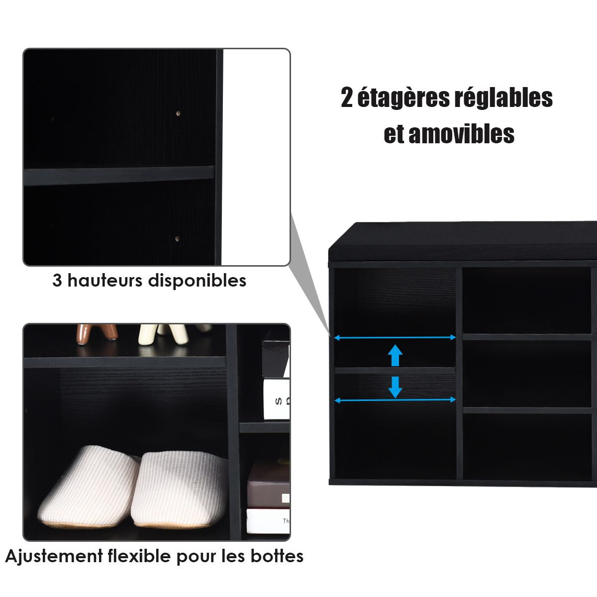 Meuble À Chaussures Banc À Chaussures Avec Coussin Capacité 150 Kg Grand Rangement En Bois 104X30X48 Cm 5 Couleurs Au Choix