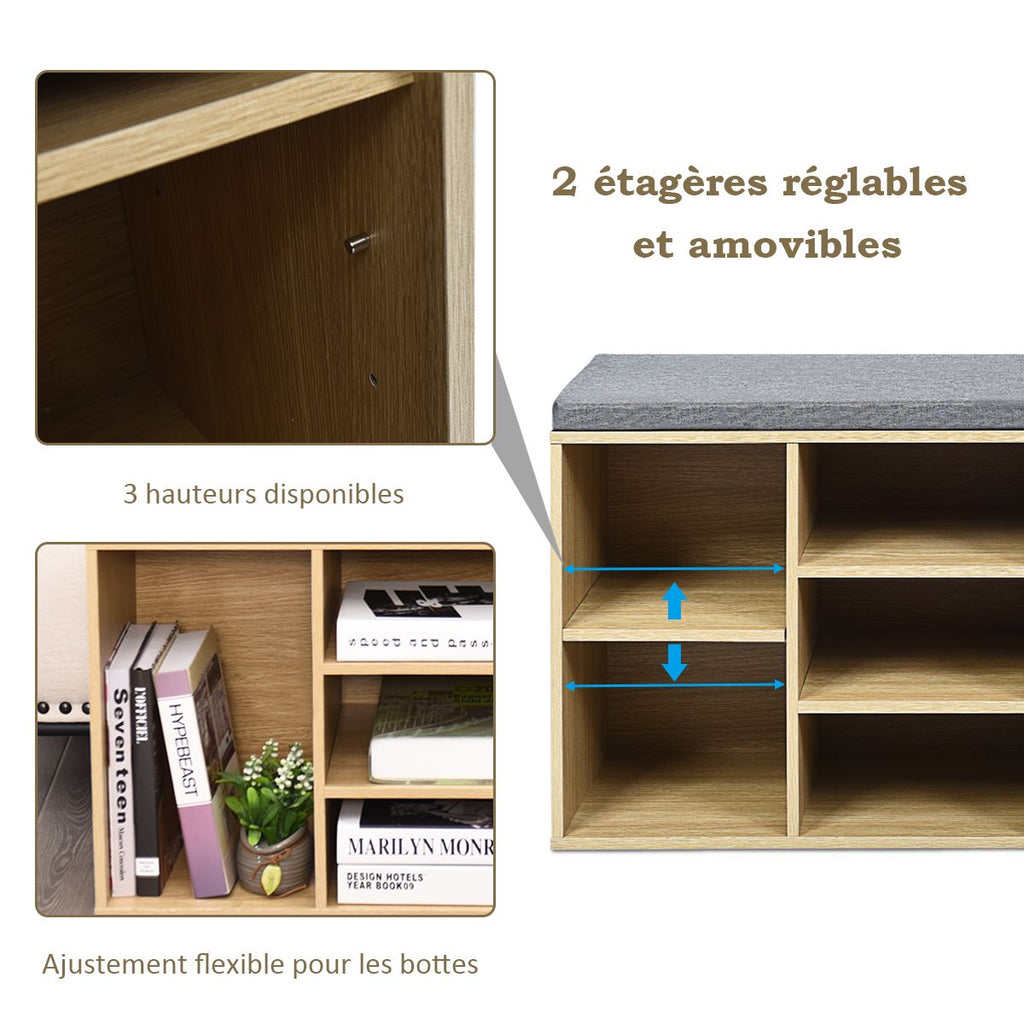 Meuble À Chaussures Banc À Chaussures Avec Coussin Capacité 150 Kg Grand Rangement En Bois 104X30X48 Cm 5 Couleurs Au Choix