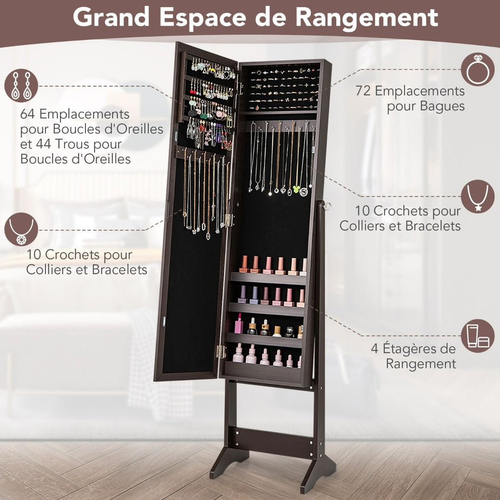 Armoire À Bijoux Sur Pied Avec Miroir Coffre À Bijoux Armoire De Rangement Cosmétiques 3 Positions Réglables 7 Couleurs Au Choix