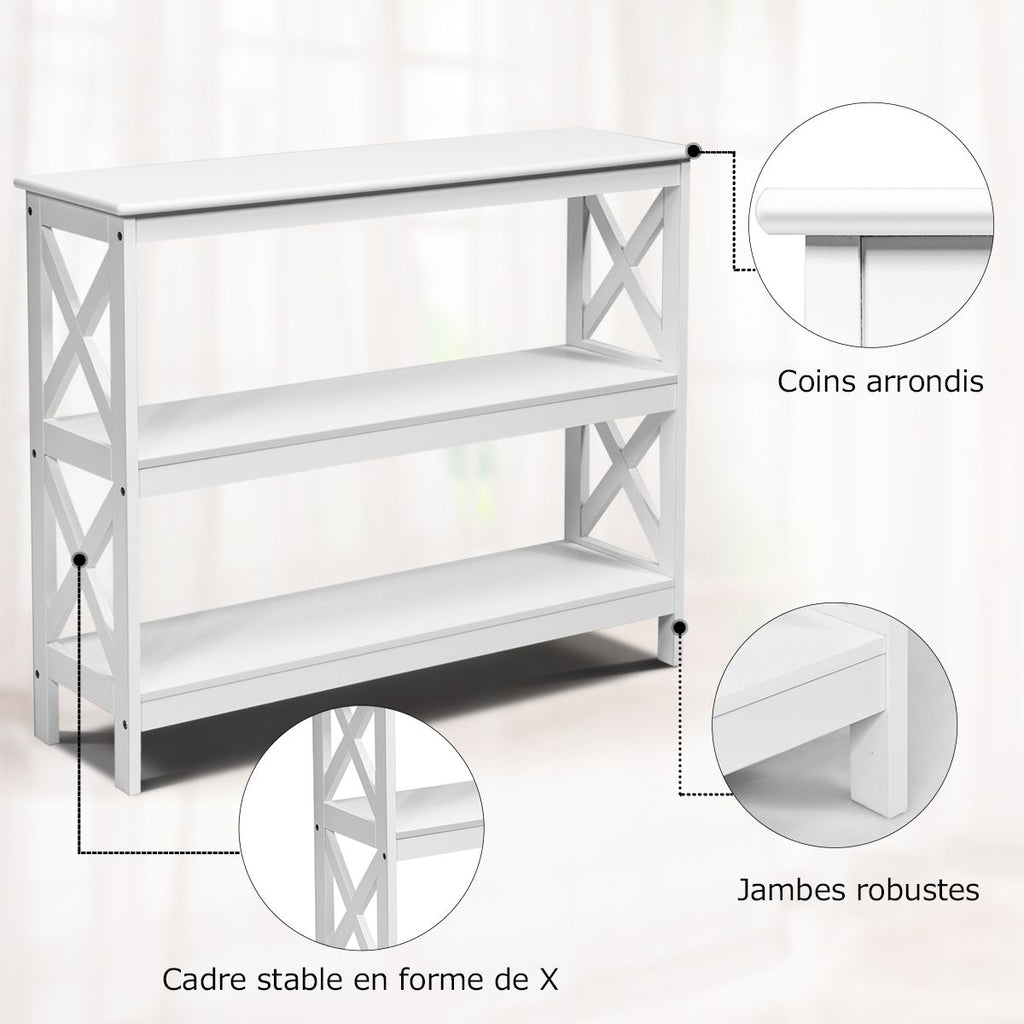 Table Console Table De Canapé Style Industriel 100 X 33 X 80 CM Avec 2 Étagère De Rangement Blanc/Noir/Café