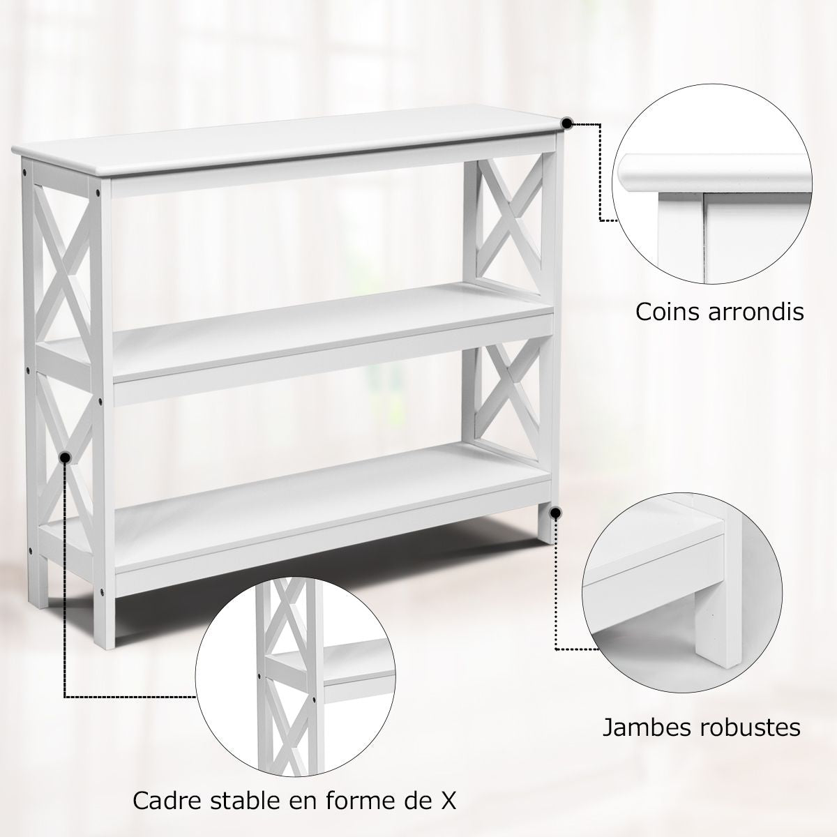 Table Console Table De Canapé Style Industriel 100 X 33 X 80 CM Avec 2 Étagère De Rangement Blanc/Noir/Café