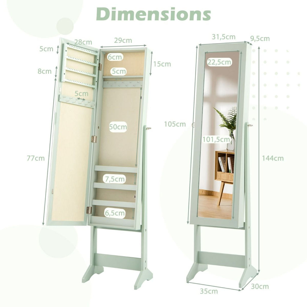 Armoire À Bijoux Sur Pied Avec Miroir Coffre À Bijoux Armoire De Rangement Cosmétiques 3 Positions Réglables 7 Couleurs Au Choix