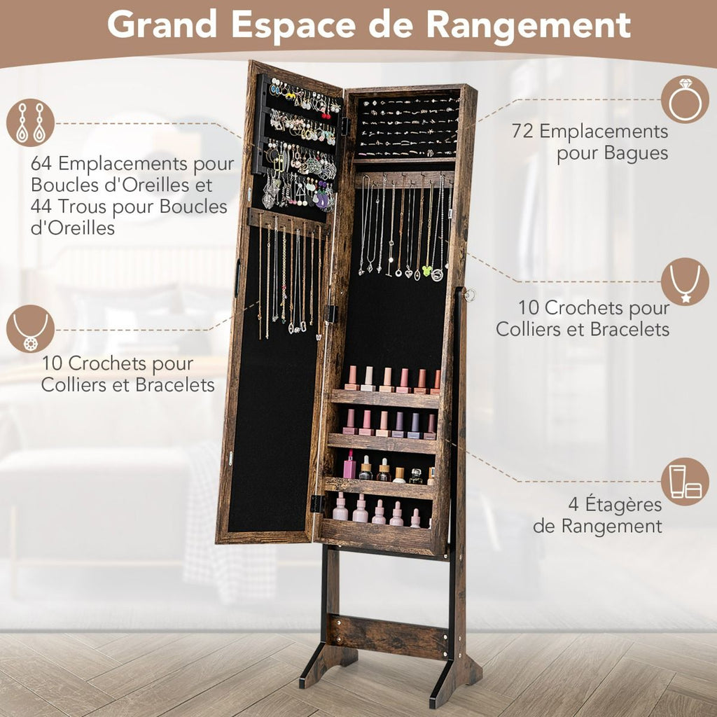 Armoire À Bijoux Sur Pied Avec Miroir Coffre À Bijoux Armoire De Rangement Cosmétiques 3 Positions Réglables 7 Couleurs Au Choix