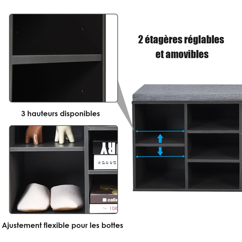 Meuble À Chaussures Banc À Chaussures Avec Coussin Capacité 150 Kg Grand Rangement En Bois 104X30X48 Cm 5 Couleurs Au Choix