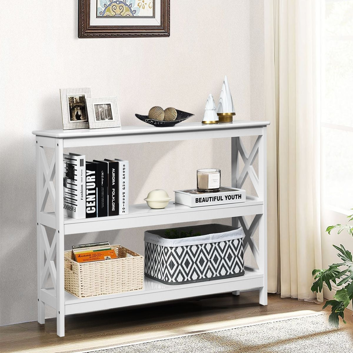 Table Console Table De Canapé Style Industriel 100 X 33 X 80 CM Avec 2 Étagère De Rangement Blanc/Noir/Café