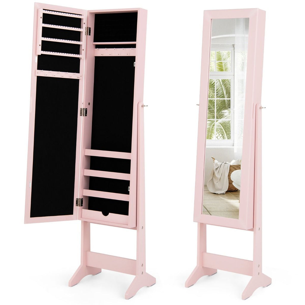 Armoire À Bijoux Sur Pied Avec Miroir Coffre À Bijoux Armoire De Rangement Cosmétiques 3 Positions Réglables 7 Couleurs Au Choix