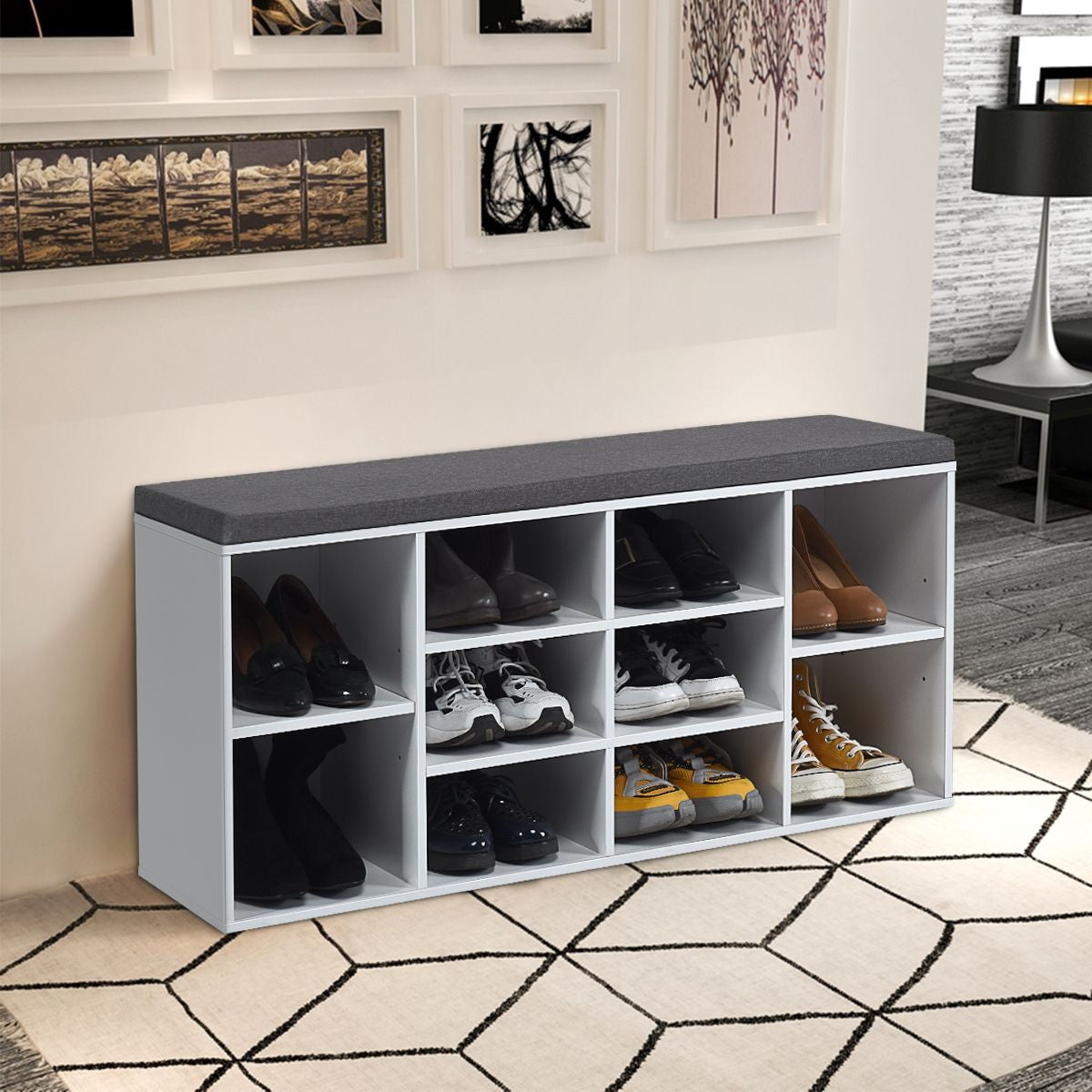 Meuble À Chaussures Banc À Chaussures Avec Coussin Capacité 150 Kg Grand Rangement En Bois 104X30X48 Cm 5 Couleurs Au Choix