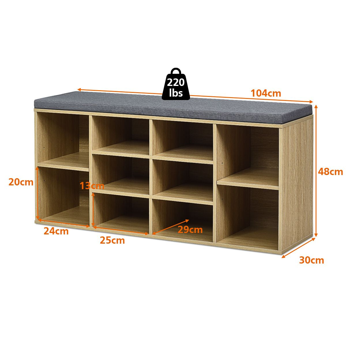 Meuble À Chaussures Banc À Chaussures Avec Coussin Capacité 150 Kg Grand Rangement En Bois 104X30X48 Cm 5 Couleurs Au Choix