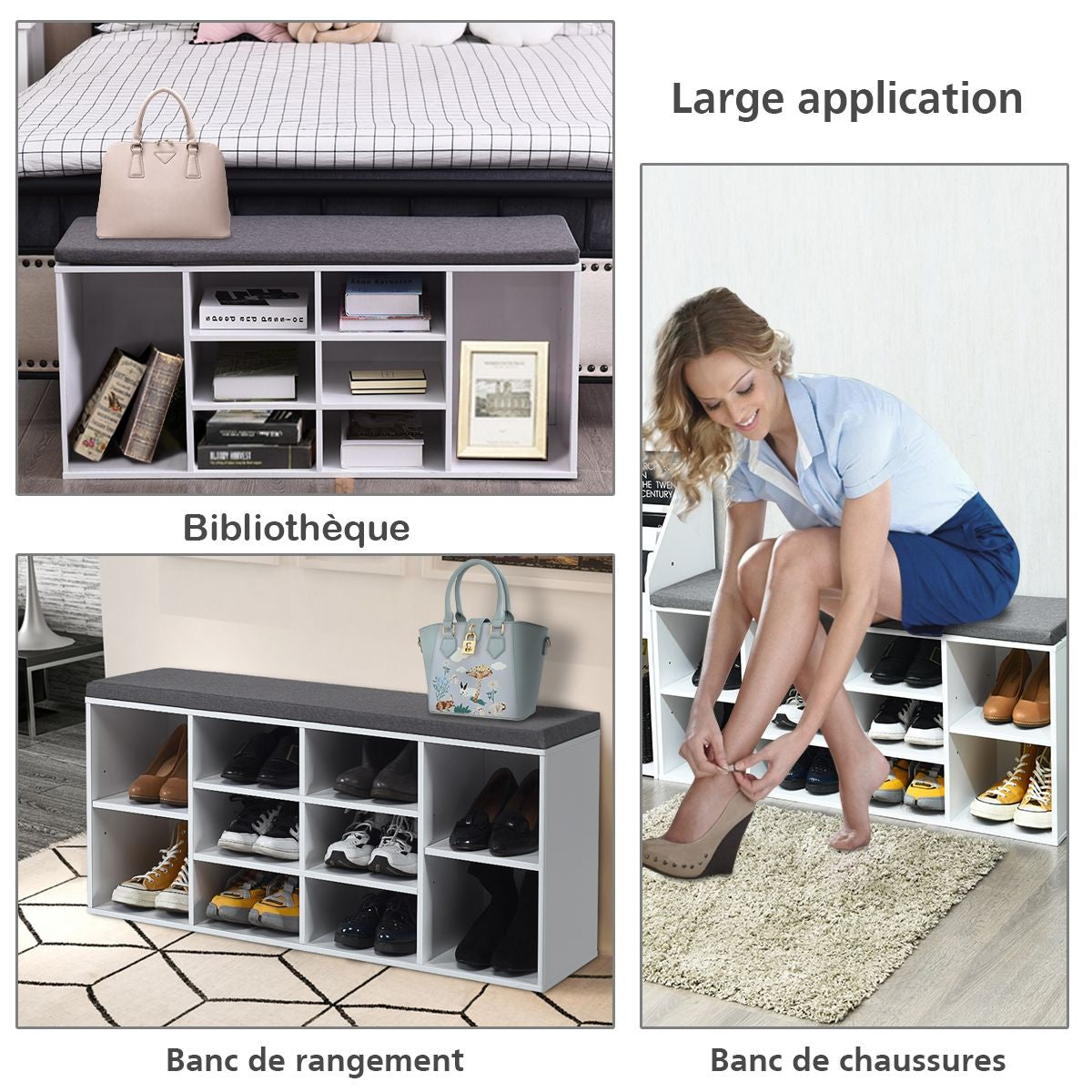 Meuble À Chaussures Banc À Chaussures Avec Coussin Capacité 150 Kg Grand Rangement En Bois 104X30X48 Cm 5 Couleurs Au Choix