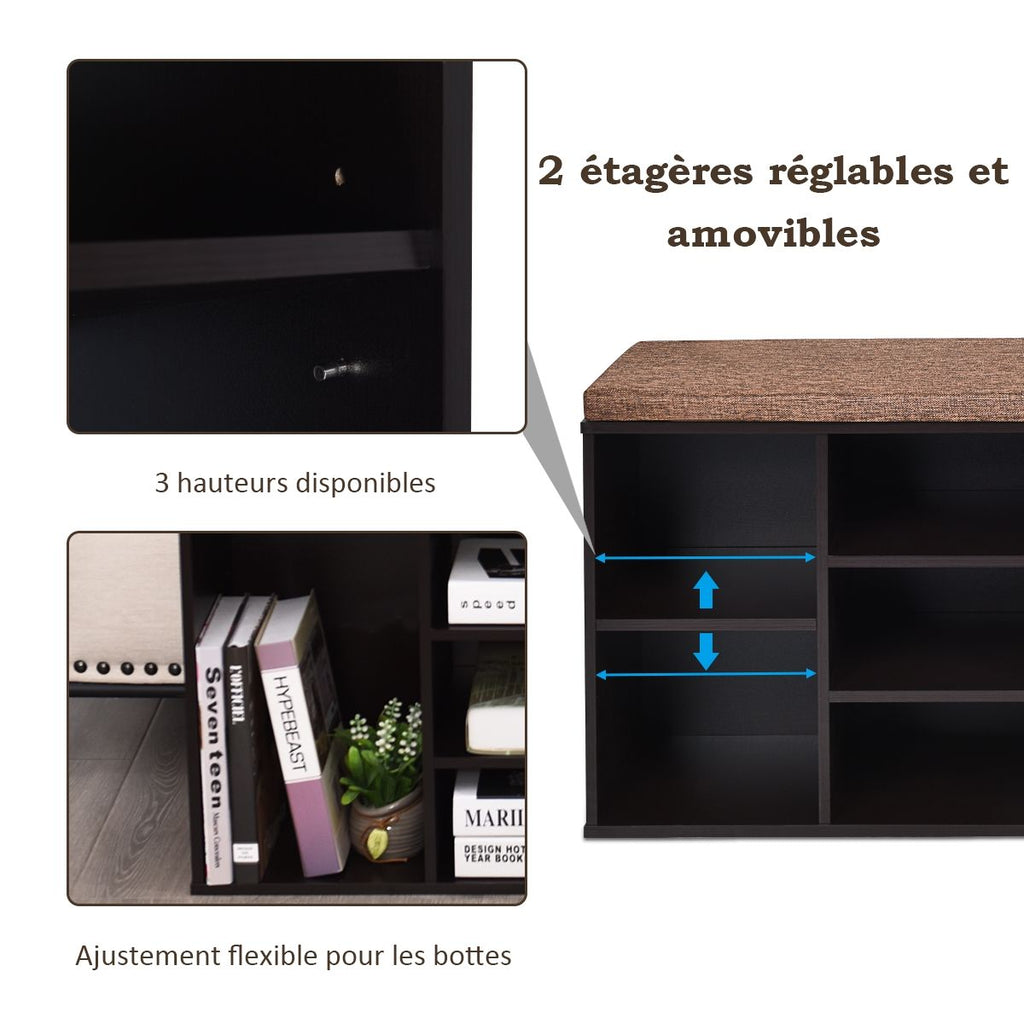 Meuble À Chaussures Banc À Chaussures Avec Coussin Capacité 150 Kg Grand Rangement En Bois 104X30X48 Cm 5 Couleurs Au Choix