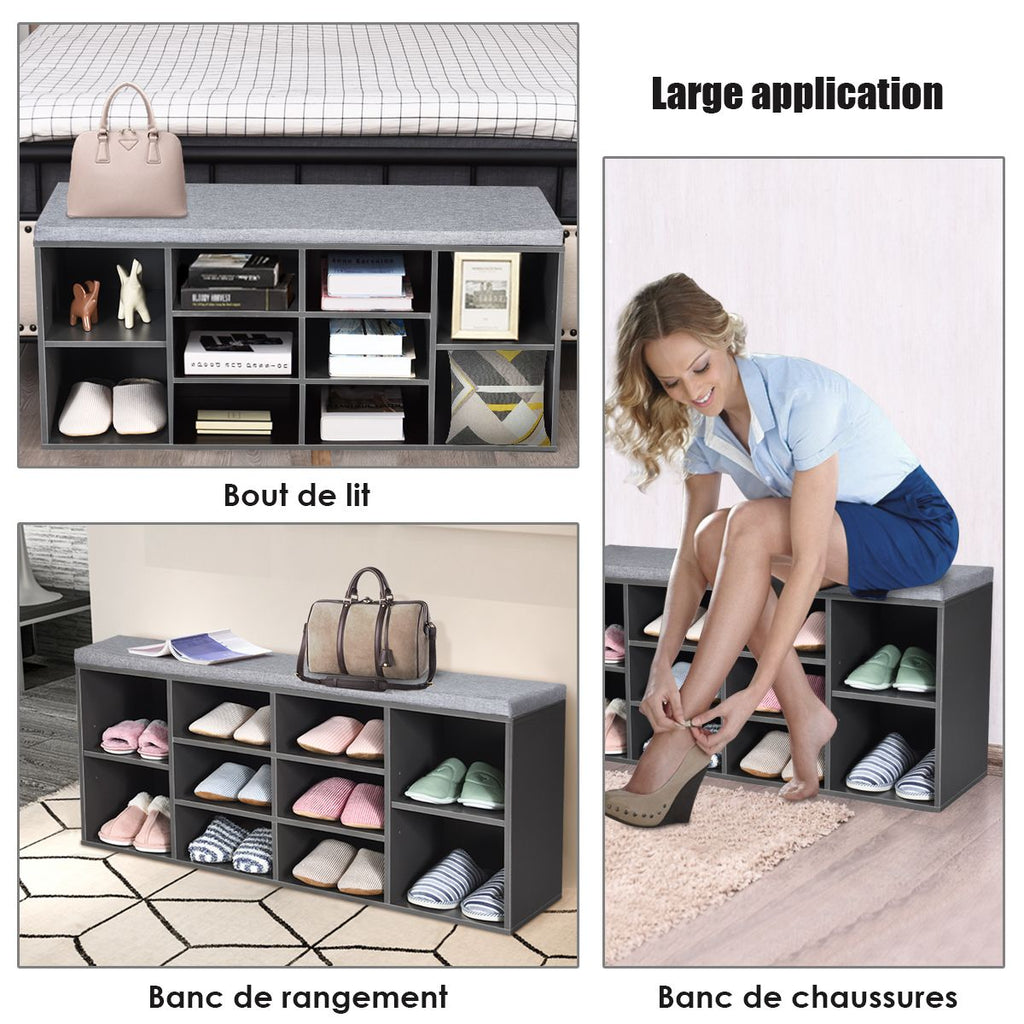 Meuble À Chaussures Banc À Chaussures Avec Coussin Capacité 150 Kg Grand Rangement En Bois 104X30X48 Cm 5 Couleurs Au Choix