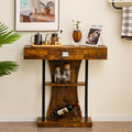 Table Console 3 Étagères Meuble D'Entrée L91 X P30 X H88 Style Scandinave Dispositif Anti-Renversement Brun Rustique/Noir/Gris